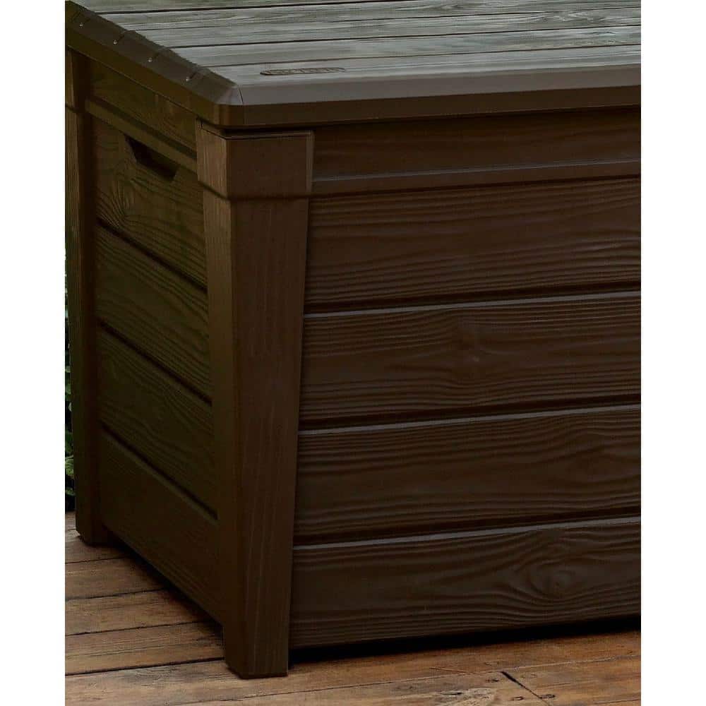 Keter Brown 120 Gallon Lockable Plastic Wicker Deck Box