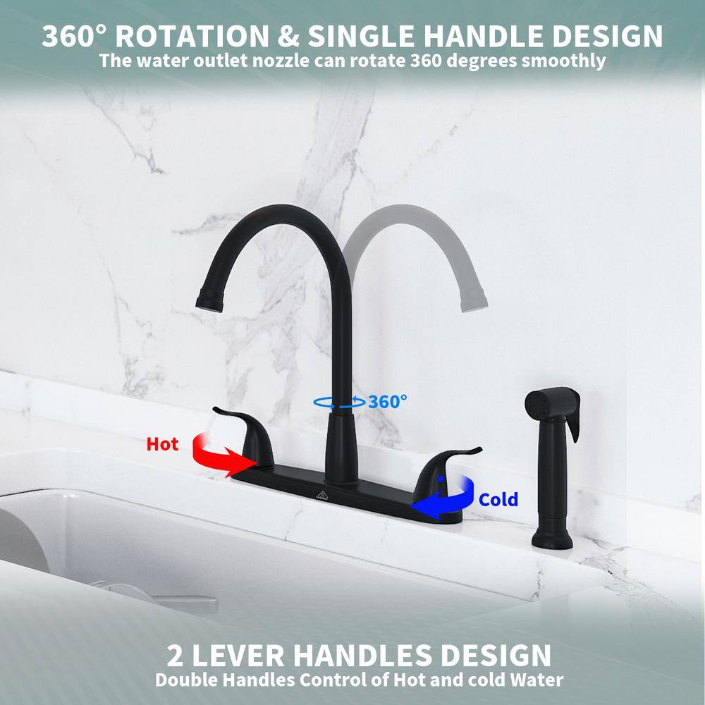 Matte Black Stainless Steel Double Handle Kitchen Faucet with Side Sprayer