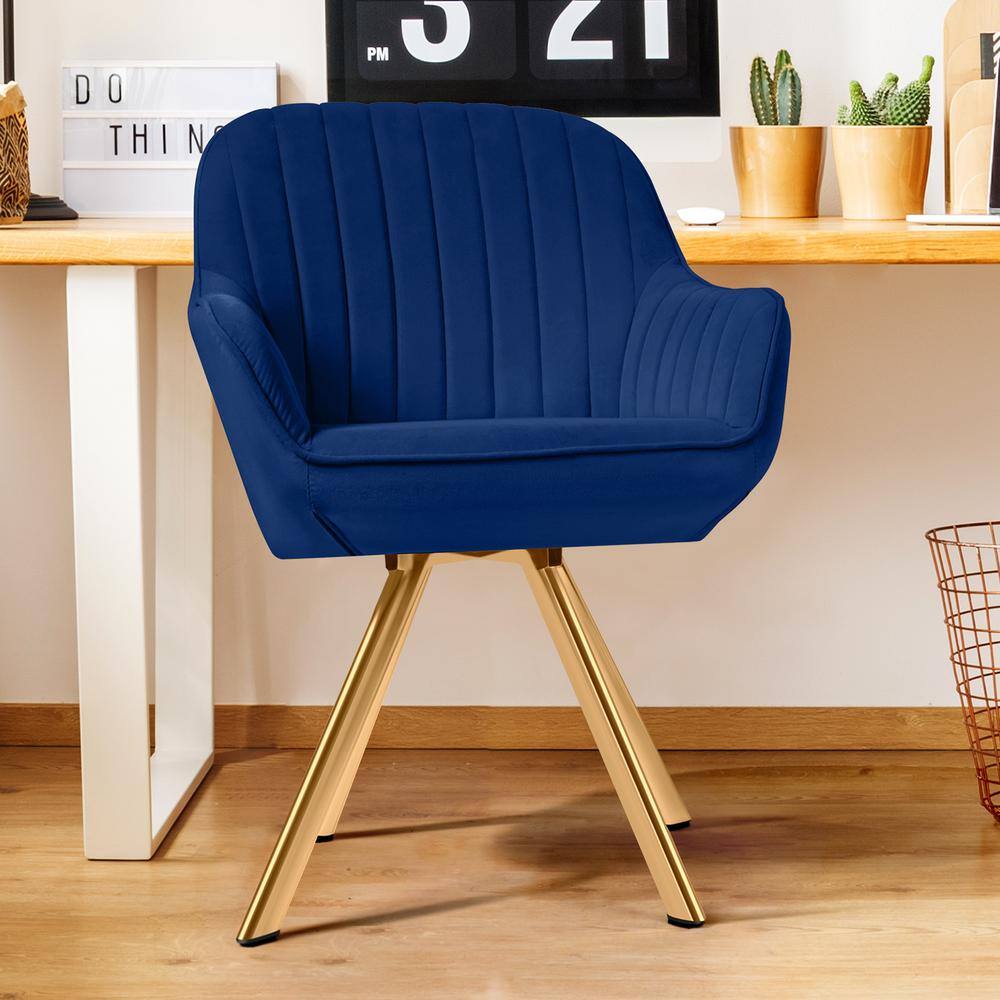 JEAREY Modern Navy Brushed Velvet Swivel Accent Armchair With Metal   Navy Accent Chairs E21zy Hd Ny 64 1000 