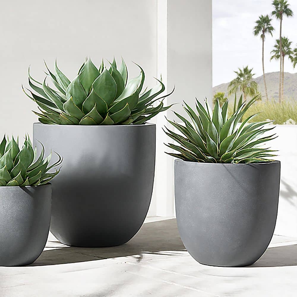 Gray Round Tapered Magnesium Oxide Outdoor Planter 12.2" H