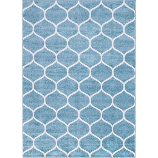Unique Loom Trellis Frieze Rounded Light Blue 9' 0 x 12' 0 Area Rug