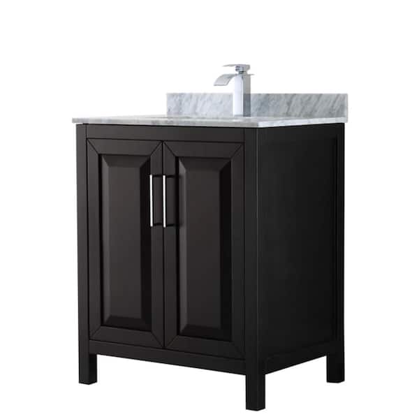 Wyndham Collection Daria 30 in. Single Bathroom Vanity in Dark Espresso with Marble Vanity Top in Carrara White with White Basin