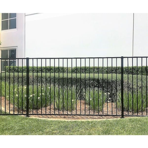 Pro Series 2.66 ft. H x 8 ft. W Black Spaced Bar Flat Steel Fence Panel (6-Pack)