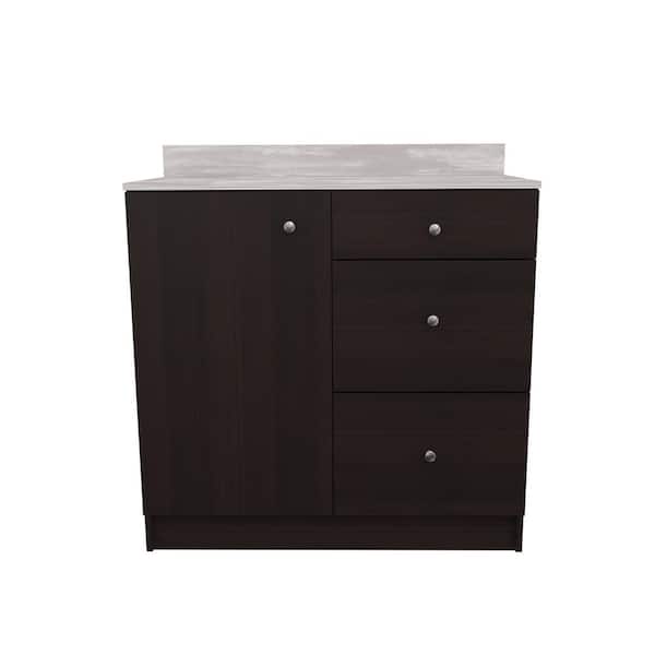 Inval 36.02 in. W x 19.69 in. D x 37.80 in. H Natural Stone/Espresso Ready to Assemble Wood Breakroom Base Kitchen Cabinet