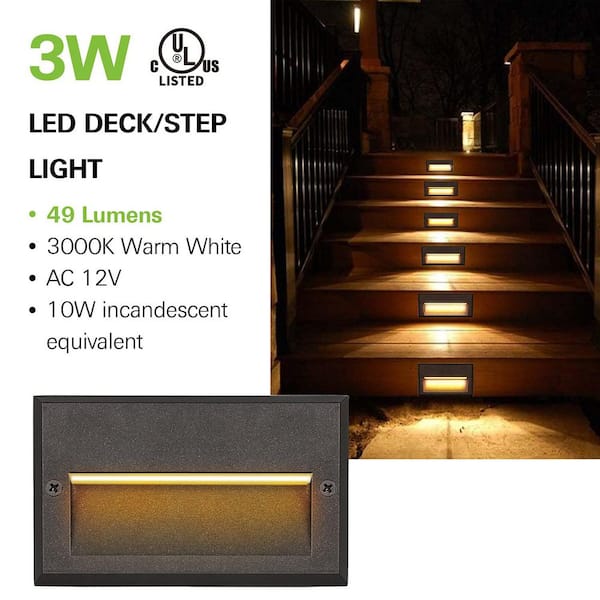 Adrinfly - 6-Pack Die-Cast Aluminum Low Voltage LED Landscape Deck Light 3-Watt 49LM 12-Volt Outdoor Step Stair Lighting