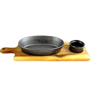 Gracious Dining 8 in. and 2 in. 3-Piece Gray Assorted Bowl Set with Wooden Paddle
