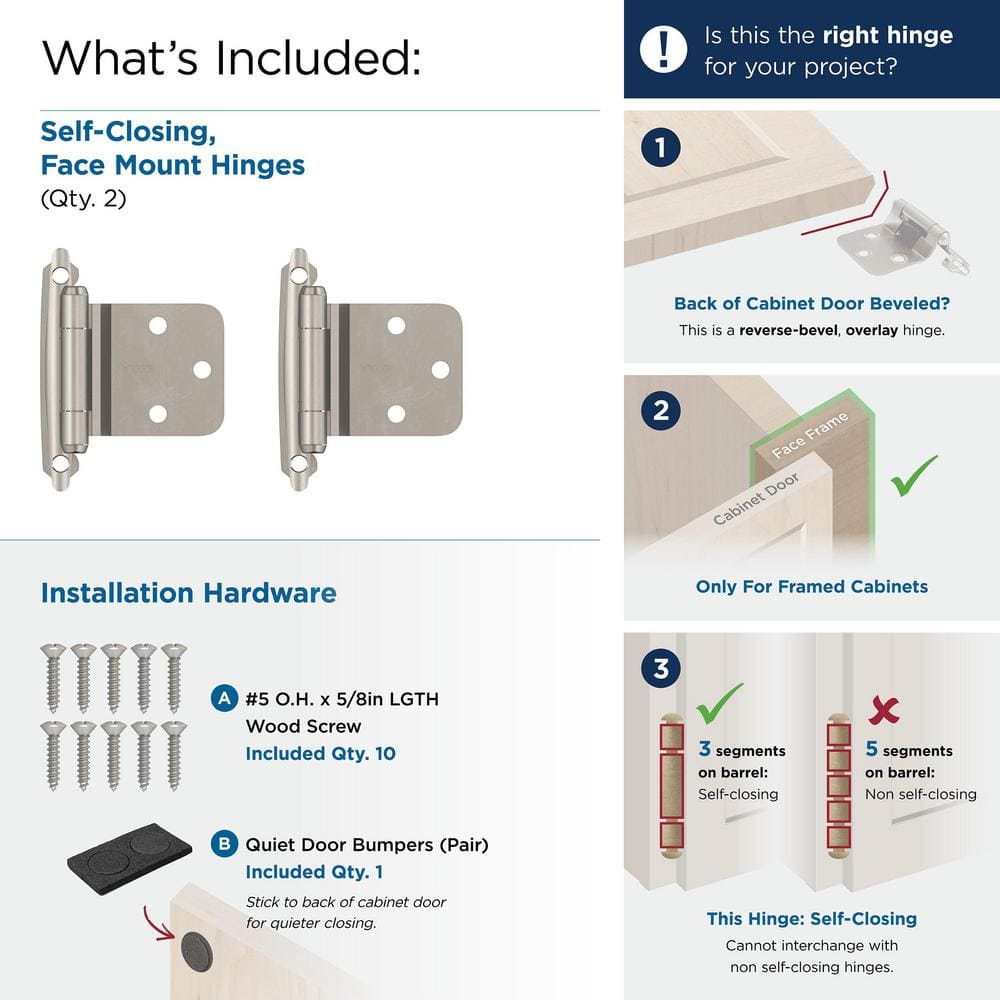 Satin Nickel Variable Overlay Self Closing Cabinet Hinge