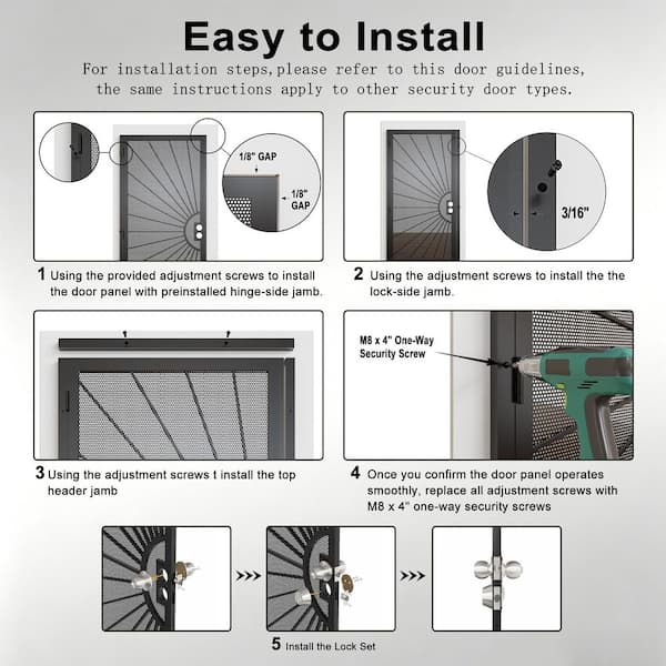 ARK DESIGN 36 in. x 80 in. Universal/Reversible Hinging Black