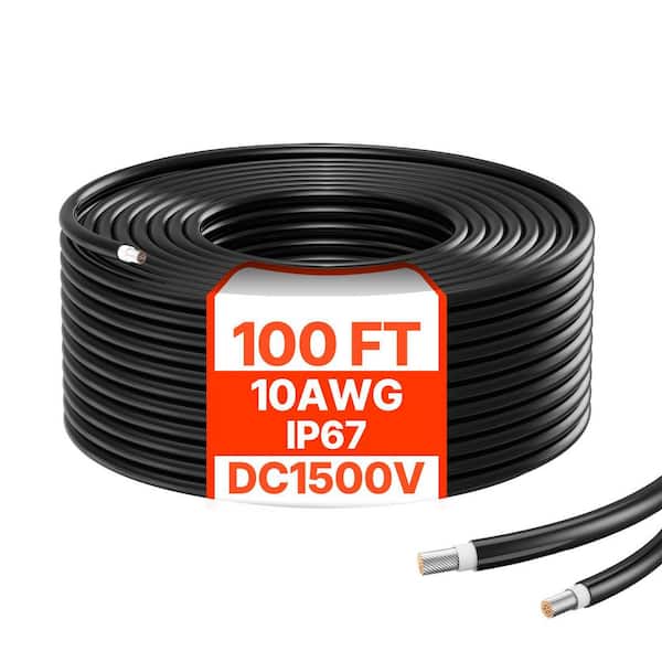 100 ft. Solar Panel Extension Cable, 10 AWG Wire with MC4 Connector, IP67 Waterproof, Black Cable for Solar Systems