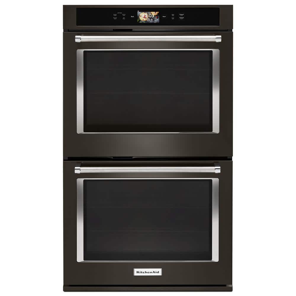 KitchenAid 30 in. Double Electric Smart Wall Oven with Powered Attachments in PRINTSHIELD Black Stainless, Black Stainless with PrintShield Finish