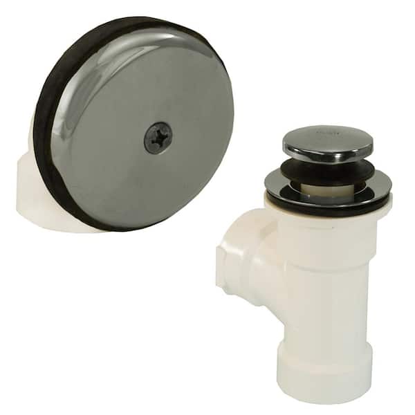 JONES STEPHENS Toe Touch White Plastic Tubular 1-Hole Bath Waste and Overflow Tub Drain Direct T-Waste Half Kit in Chrome Plated