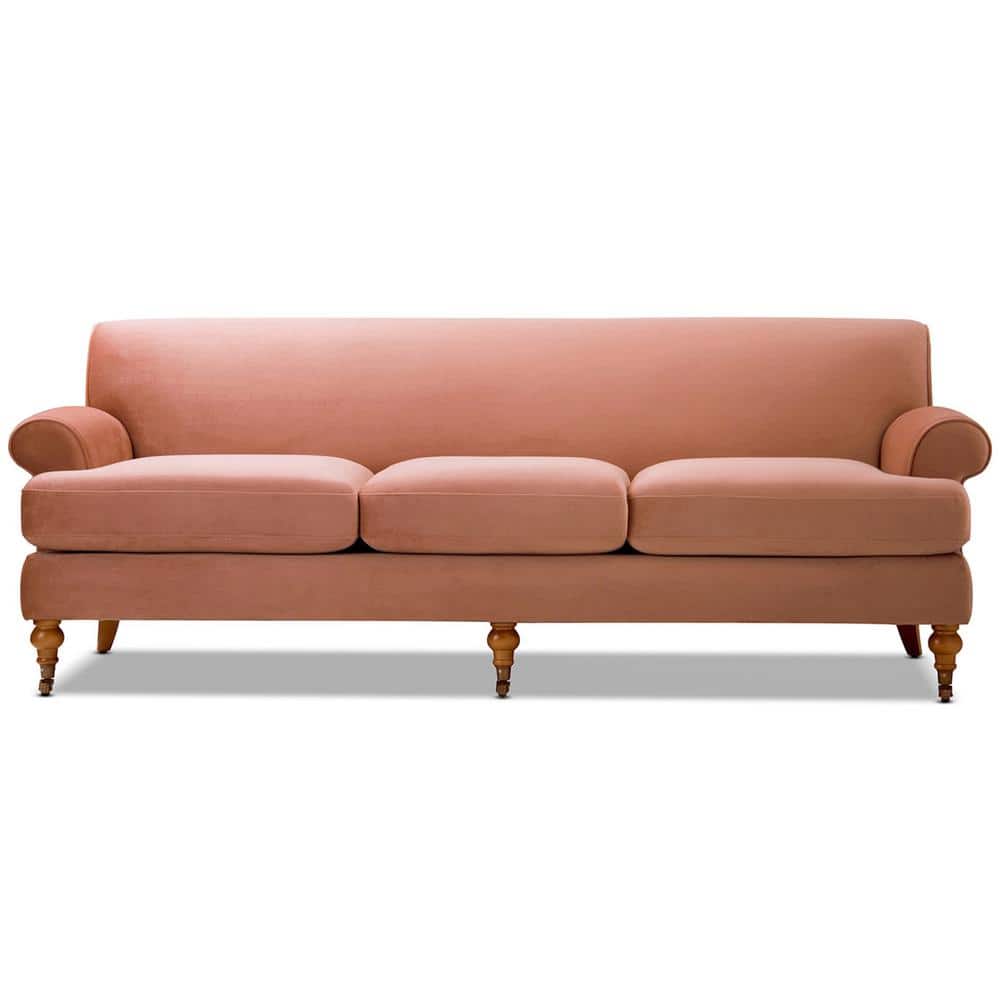 Peach Orange Velvet Lawson Sofa with Pinewood Frame and Removable Cushions