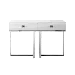 Maui 48 in. White/Chrome Rectangle Wood Console Table with 2-Drawers