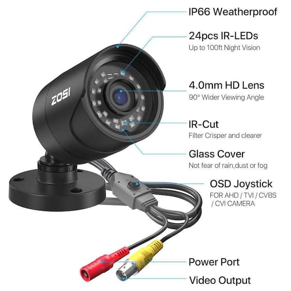 ZOSI Hardwired 1080p Bullet Outdoor Home Security Camera 4-in-1