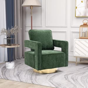 Green Accent Swivel Sofa Chair Open Back Chair with Arms and Pillow Barrel Chair with Stainless Steel Base Chenille