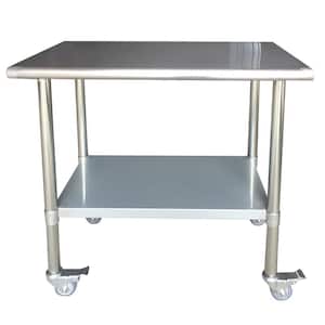 36 in. Stainless Steel Kitchen Utility Table with Casters and Adjustable Shelf