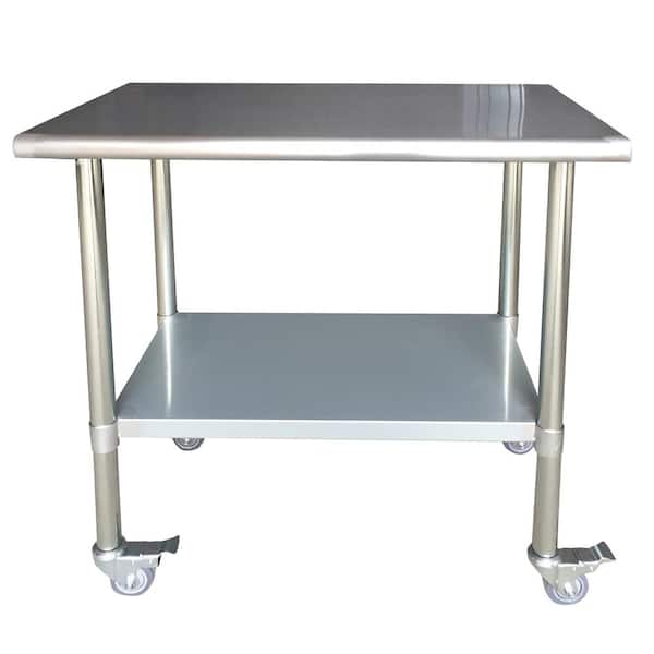 Sportsman 36 in. Stainless Steel Kitchen Utility Table with Casters and Adjustable Shelf