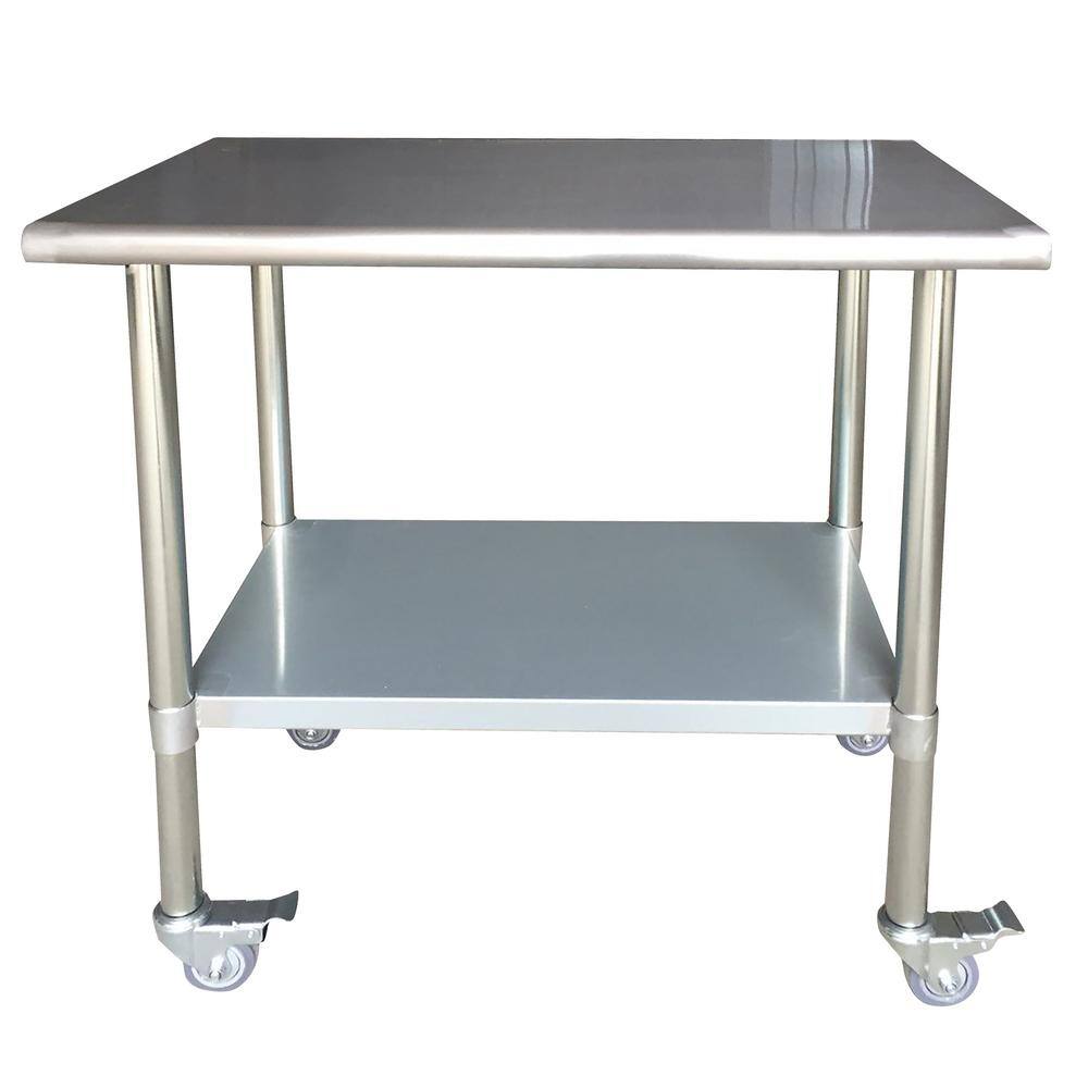 stainless steel kitchen utility table with locking casters