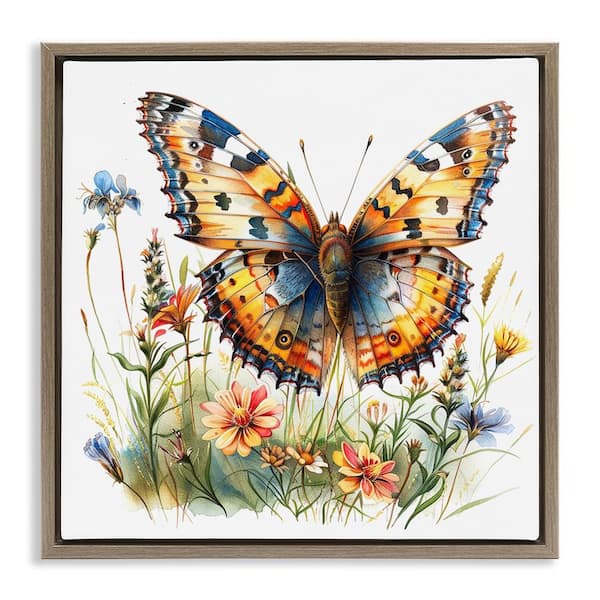 Stupell Industries Summer Garden and Butterfly by LSR Design Studio Brown Floater Frame Animal Graphic Art Print 25 in. x 25 in.