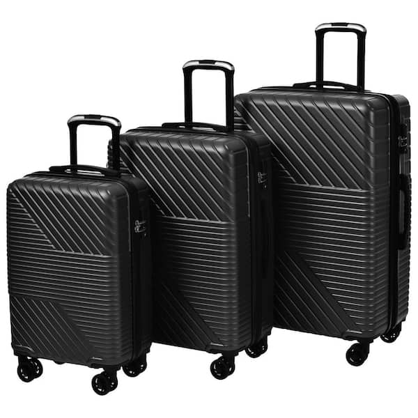 Merax Black Lightweight 3-Piece Expandable ABS Hardshell 8 Wheels Spinner 20" 24" 28" Luggage Set with 3-Digit TSA Lock