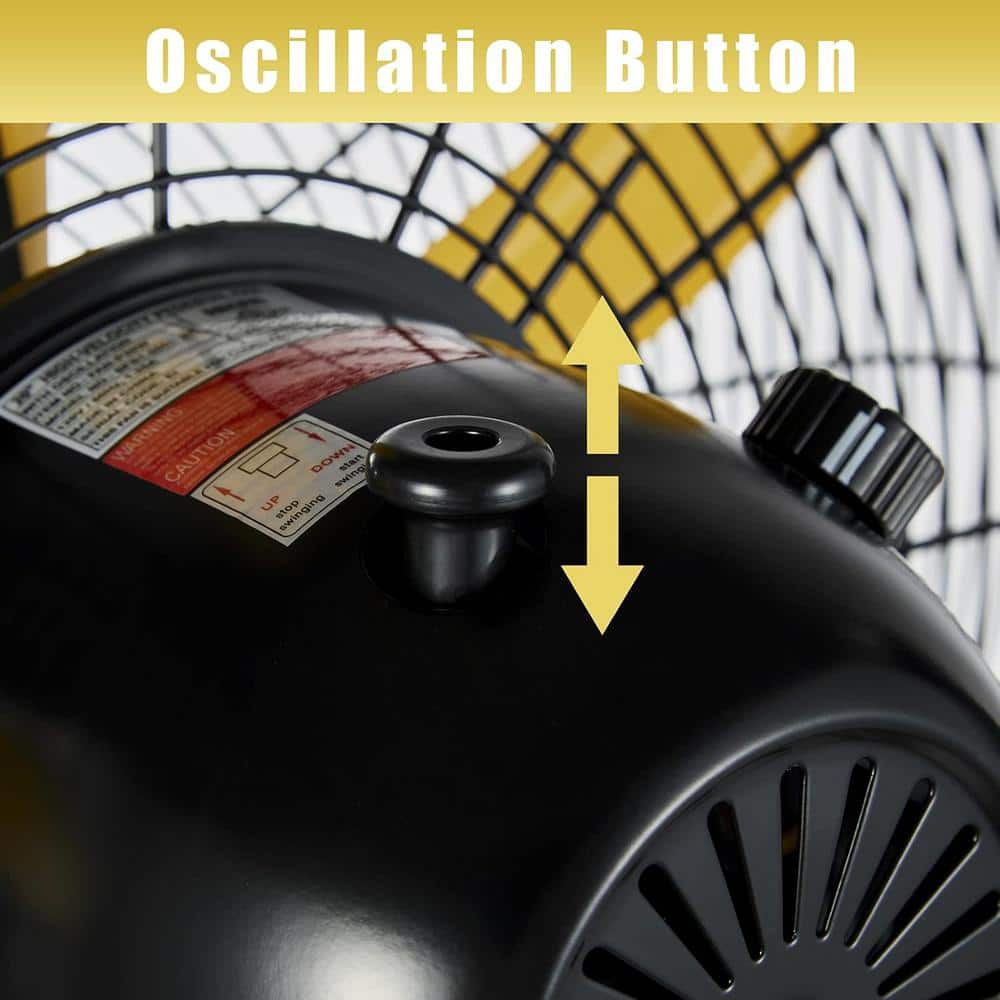 20-inch Yellow Aluminum Oscillating Pedestal Fan with Adjustable Height