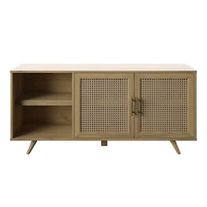 53.5 in. Campbell Oak TV Stand with Cane Doors Fits TV's up to 60 in. with Adjustable Shelves