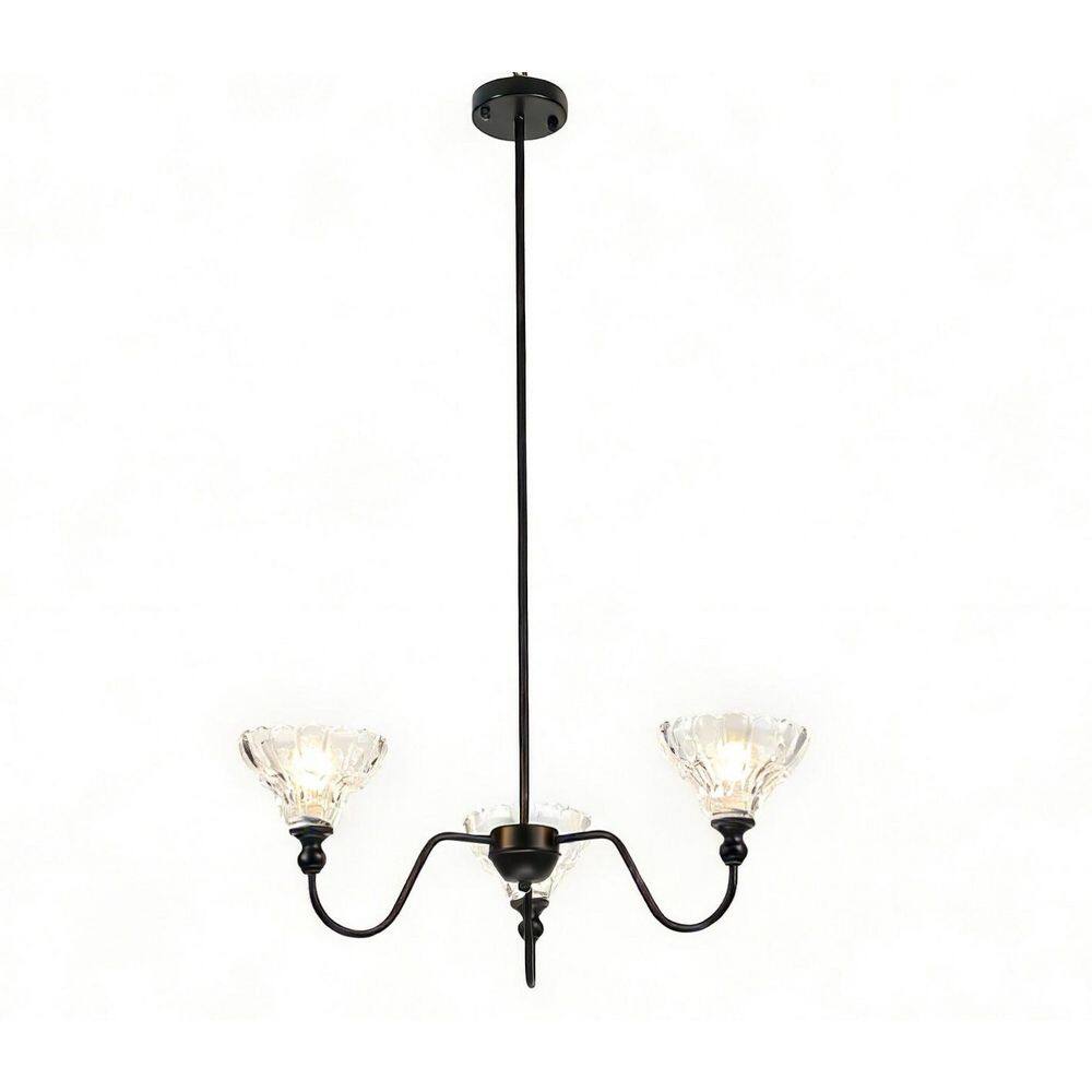 3-Light Black Metal Chandelier, Hanging Light Fixture with Scalloped Clear Glass Shades for Dining Room, Kitchen Island price history on PriceWatchPro