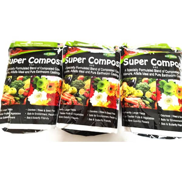 Soil Blend Super Compost Soil Amendment, Concentrated, Makes 120 lbs. 3 x 8 lbs. bags, Organic Fertilizer, Planting Mix, 2-2-2 NPK