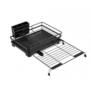 1 Tier Extendable Dish Racks, Stainless Steel Dish Drying Rack for Kitchien Counter with Cutlery Holder
