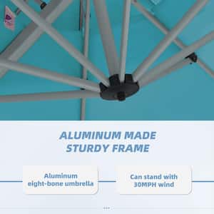 10 ft. x 12 ft. All-aluminum 360° Rotation Silvery Cantilever Outdoor Patio Umbrella in Turquoise Blue with Beige Cover