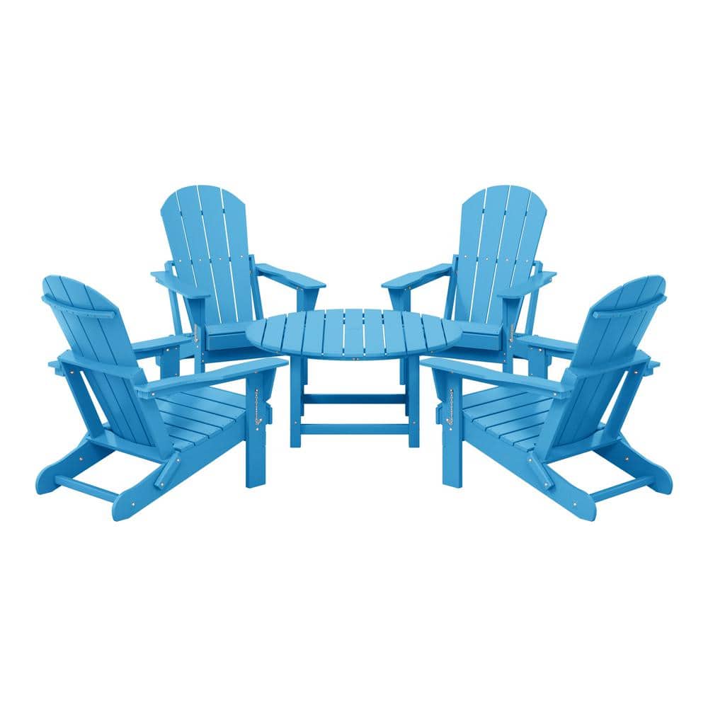 Laguna Pacific Blue Fade Resistant 5-PC Plastic Adirondack Chair Outdoor Patio Conversation Set With Round Coffee Table price history on PriceWatchPro