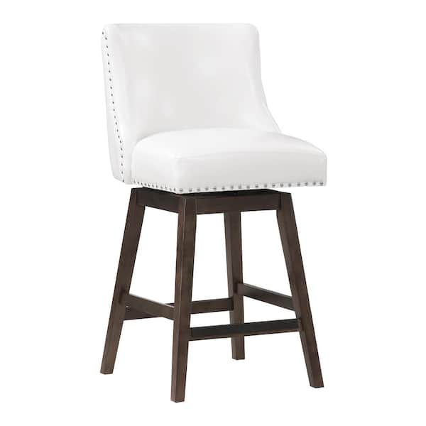 Granville 26 in. White Faux Leather Swivel Counter Stool