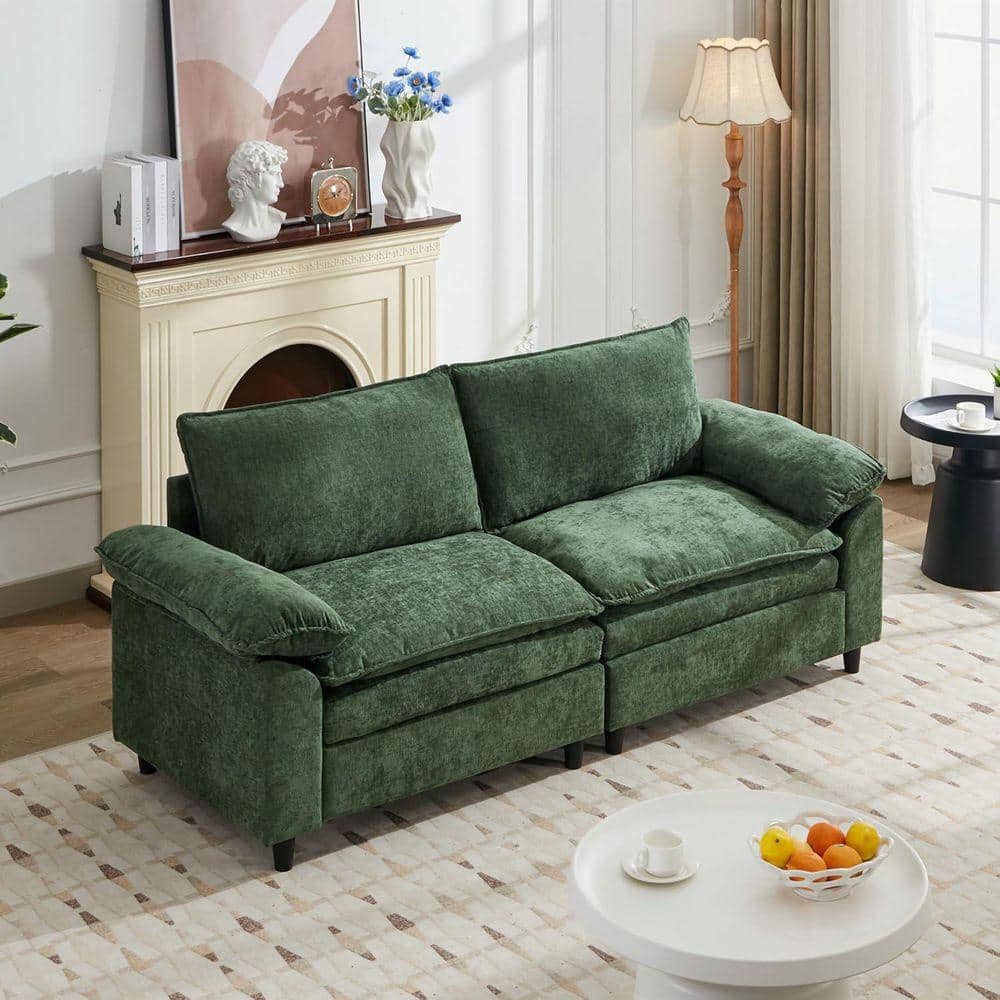 WONDER COMFORT Chic 80 in. Green Chenille 2-Seater Loveseat Sofa