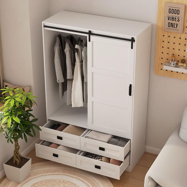 J&E Home 78.86 in. H White Bedroom Wood Storage Cabinet with