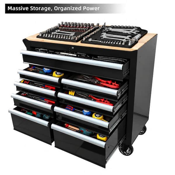 MYWISH Heavy Duty 42.1 in. W x 18.1 in. D 9-Drawer Black Steel