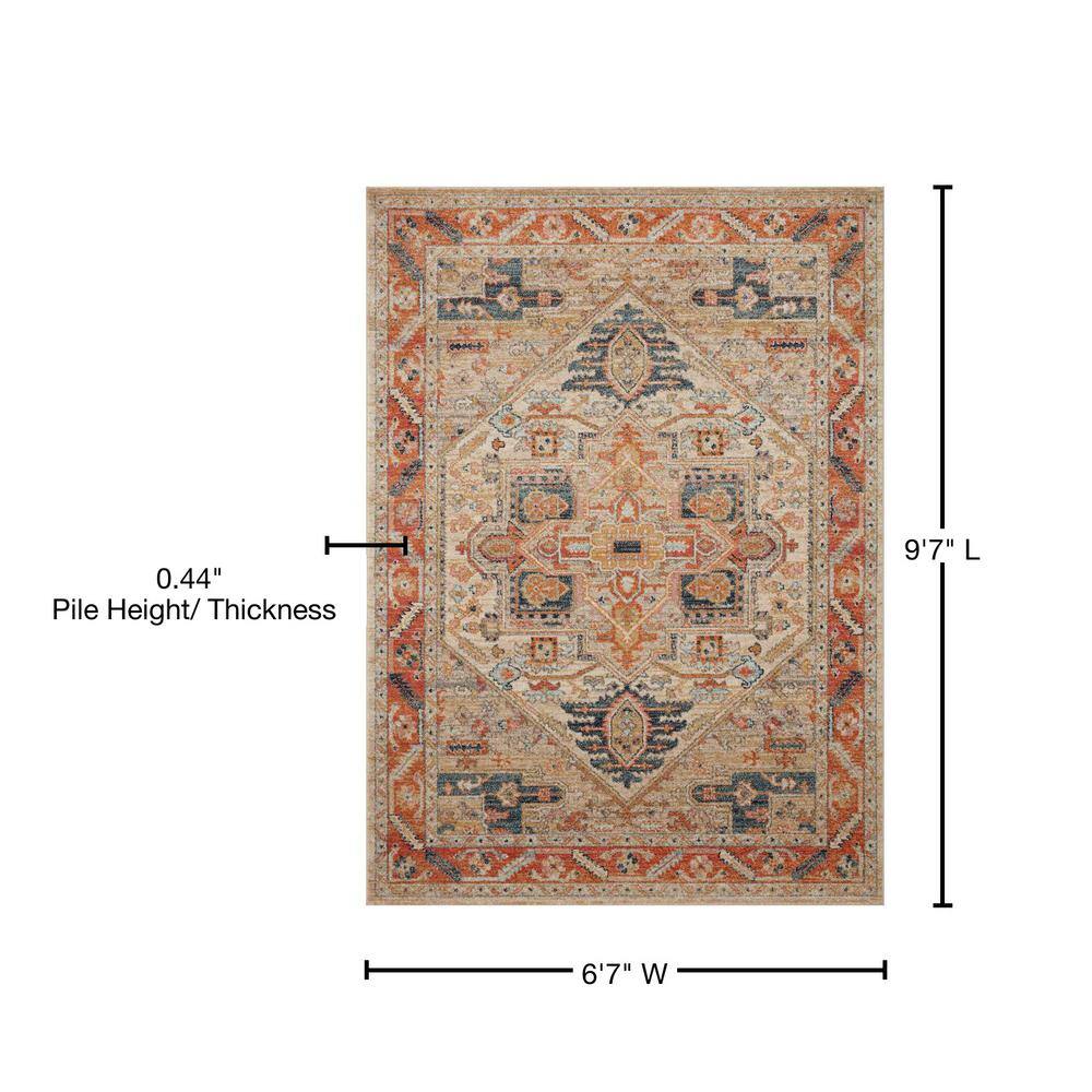 Antique-Inspired Sand and Multi Synthetic Area Rug, 6'7" x 9'7"