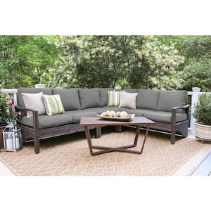 Augusta 5-Piece Wicker Outdoor Sectional with Gray Polyester Cushions