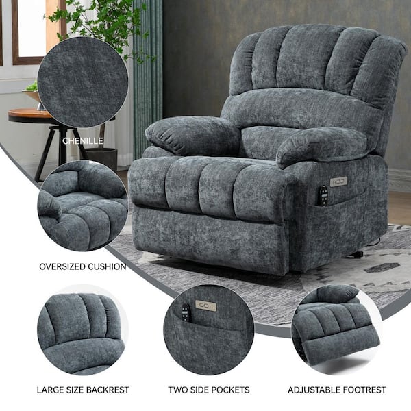 スラィリーチェア aisword Grey High Back Chenille Power Lift Recliner Chair with 8