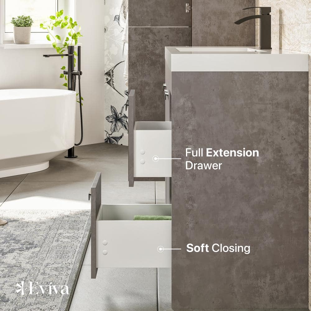 Lugano 42" Cement Gray Modern Bathroom Vanity with White Acrylic Sink