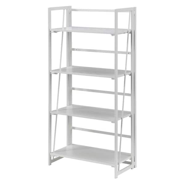 Convenience Concepts Xtra 49.5 in. White/White Metal 4 -Shelf Standard Bookcase with Folding Sides