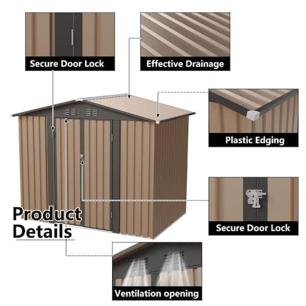 DIEP TALON フレーム ダークブラウン クインサイズ Galvanized Steel 8 ft. W x 6 ft. D Apex Roof Metal Shed with