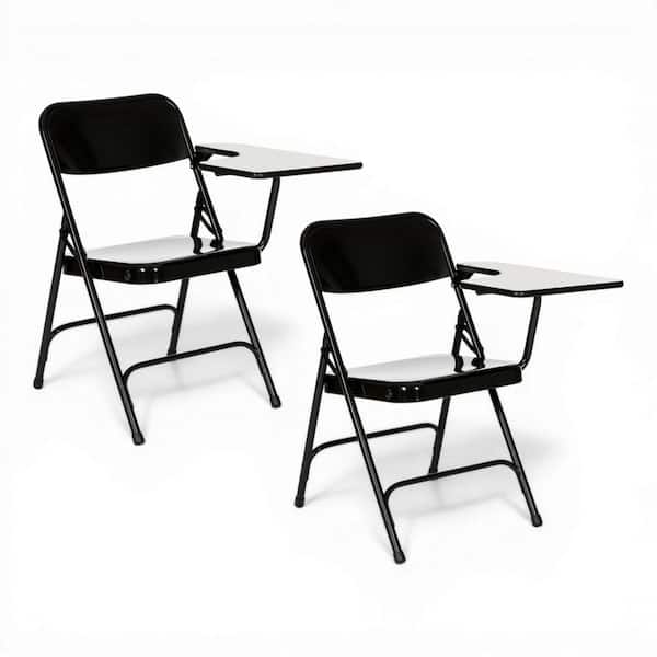 Bernadine Series Black Plastic Dining Chair Folding Chair with Left-Handed Tablet Arm (Set of 2)