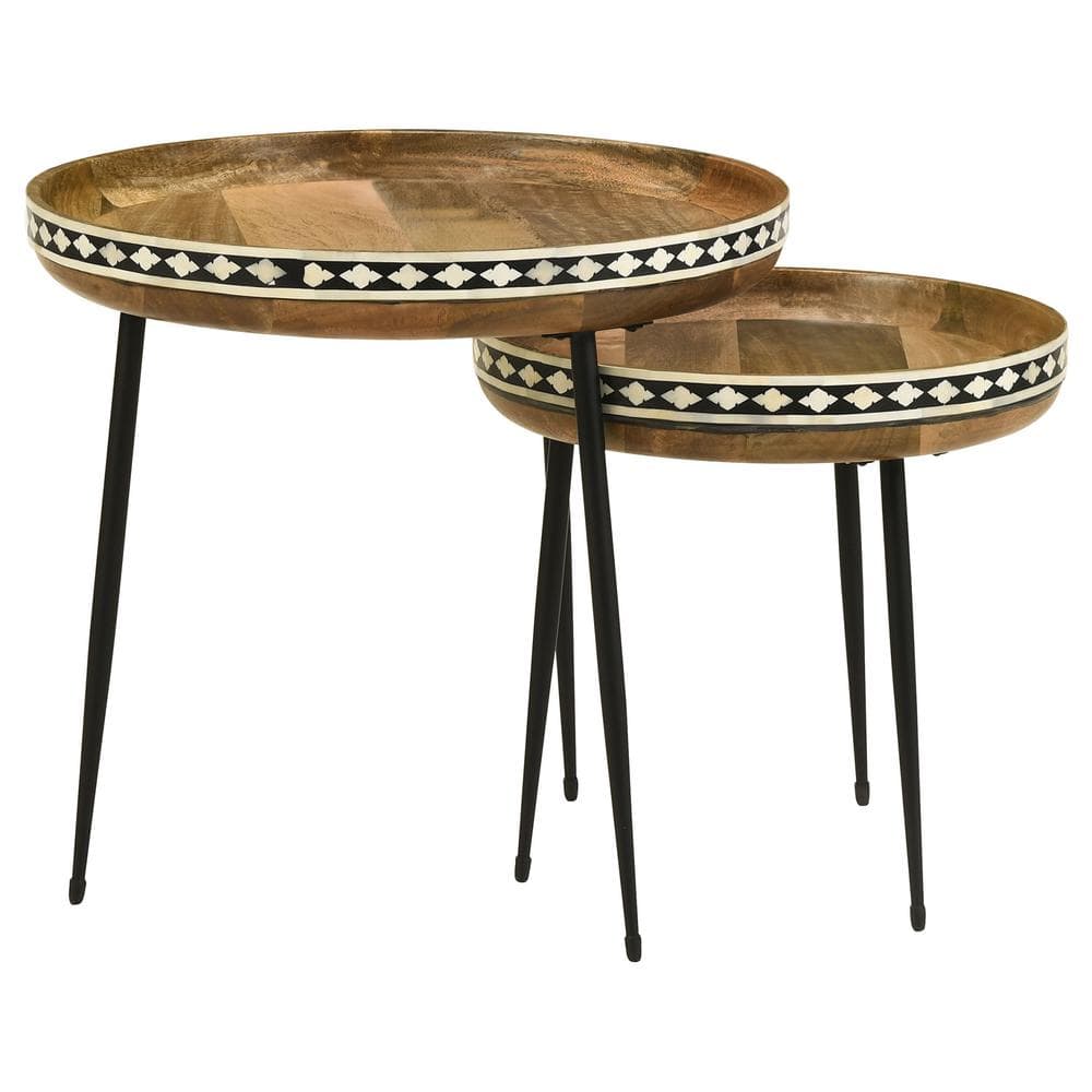 Ollie Round Brown Wood and Metal Nesting Tables