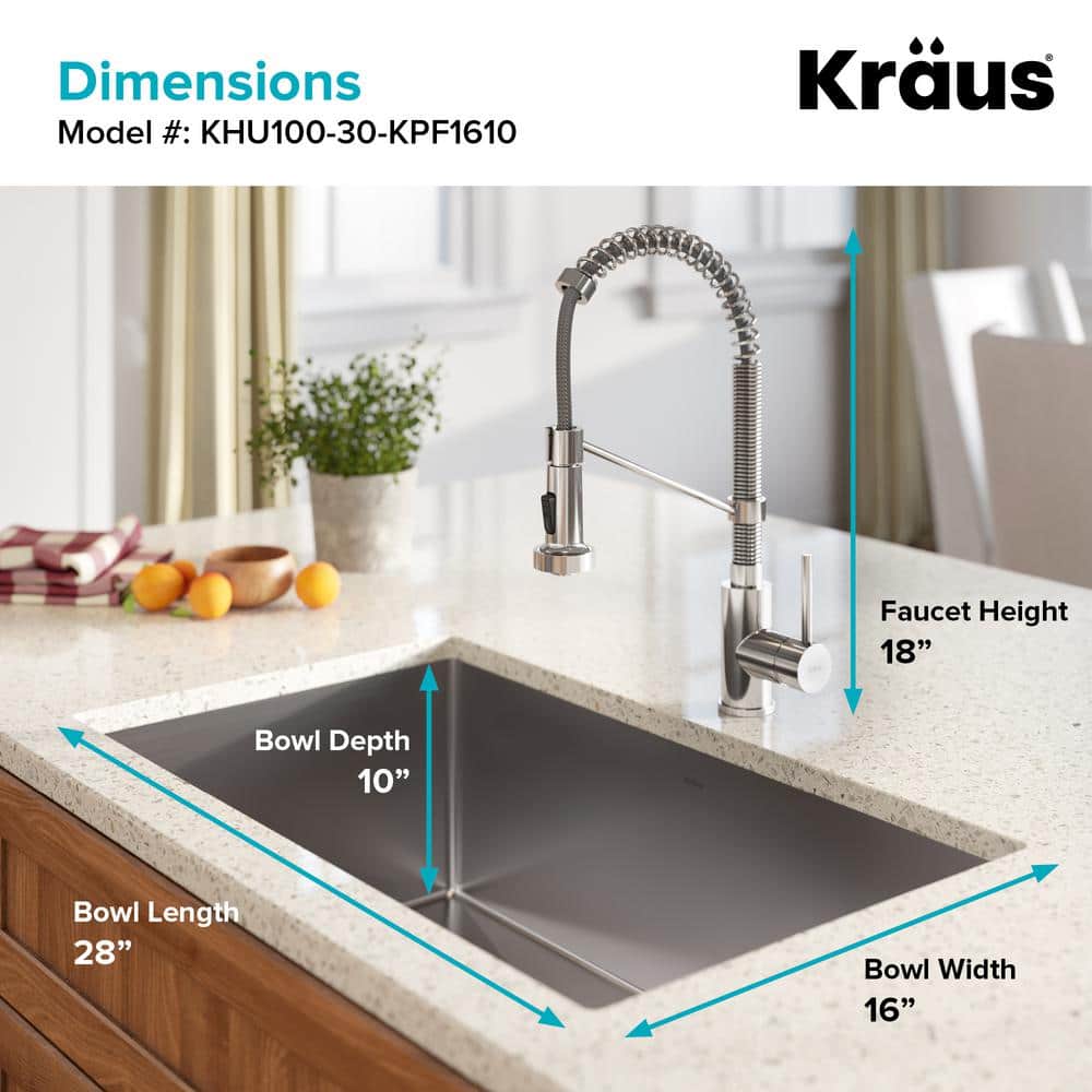 30-inch Satin Stainless Steel Undermount Kitchen Sink with Faucet and Soap Dispenser
