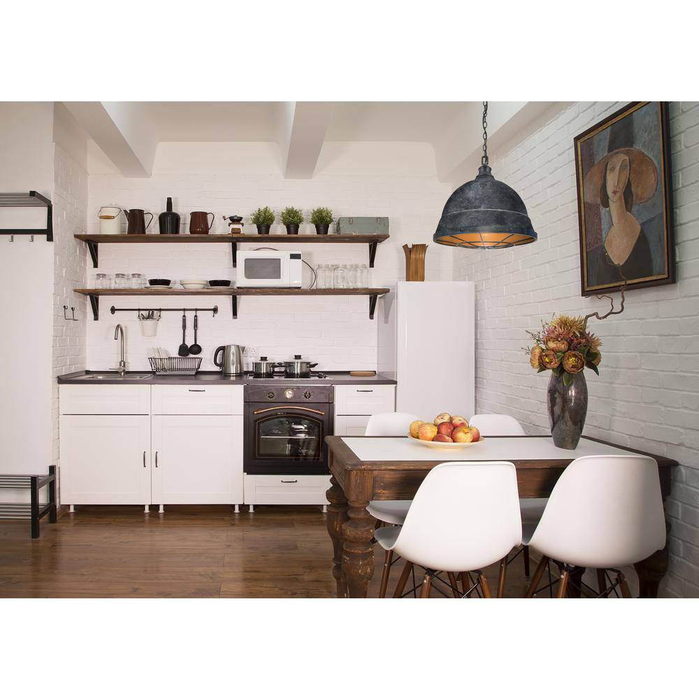 Black Patina Rustic Steel Pendant Light with Glass Shade