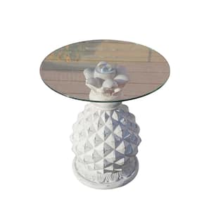 Suit Concrete Round Outdoor Coffee Table with Tempered Glass Tabletop