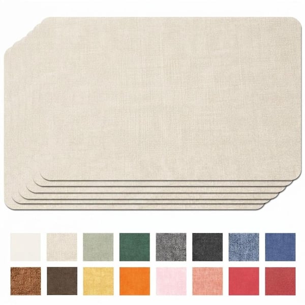 17 in. x 12 in. Beige Faux Leather Placemats Set of 6 Waterproof Heat Resistant Anti Slip for Indoor Outdoor Dining