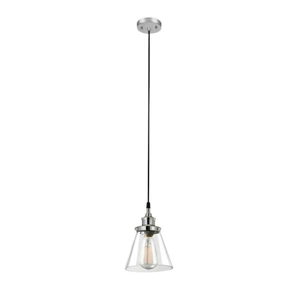 Globe Electric Parker 1-Light Plug-In or Hardwire Chrome Pendant Light with Clear Glass Shade