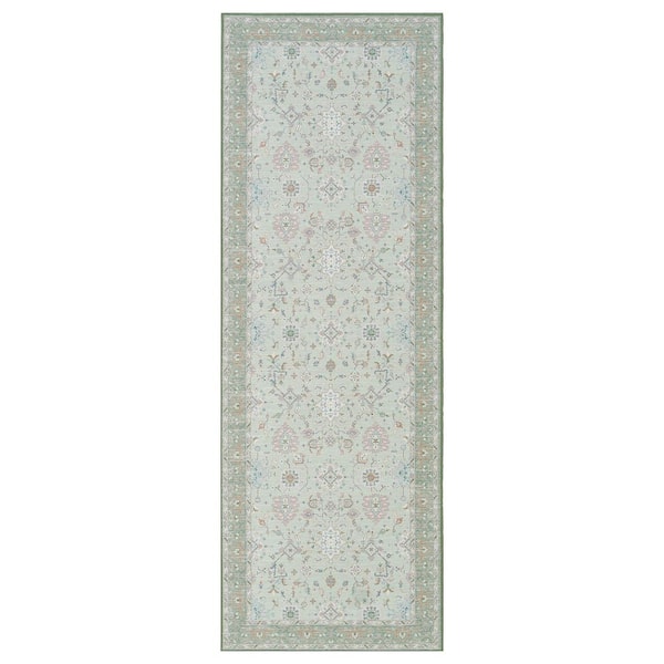 Aure Chenille Sage 2 ft. x 8 ft. Woven Floral Polyester Area Rug