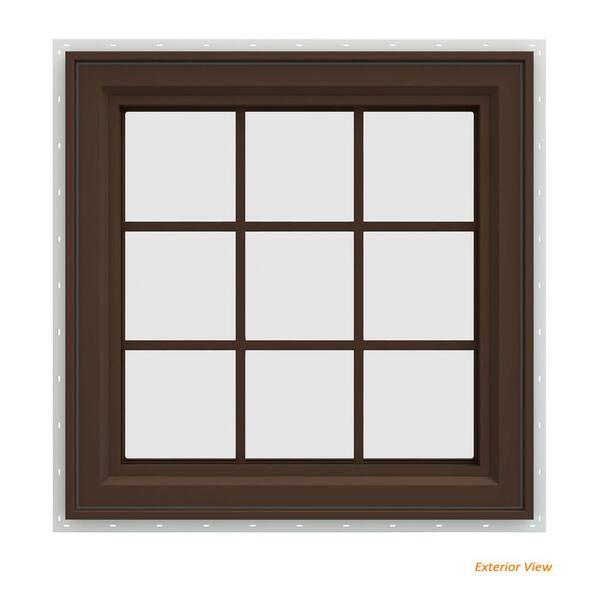 JELD-WEN 29.5 in. x 29.5 in. V-4500 Series Brown Painted Vinyl Left-Handed Casement Window with Colonial Grids/Grilles